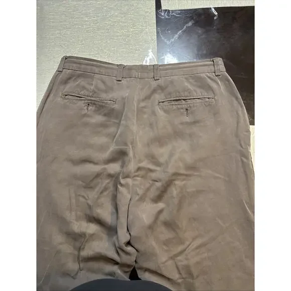 Tasso Elba Lightweight 40% Linen 60%Silk Blend Brown Pants Actual 33x26 - Picture 6 of 7